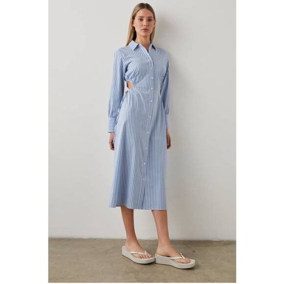 Rails Shirt Dress Sz M Holly Blue White Stripe Cotton Midi Coastal Classic Vacay - Picture 2 of 9